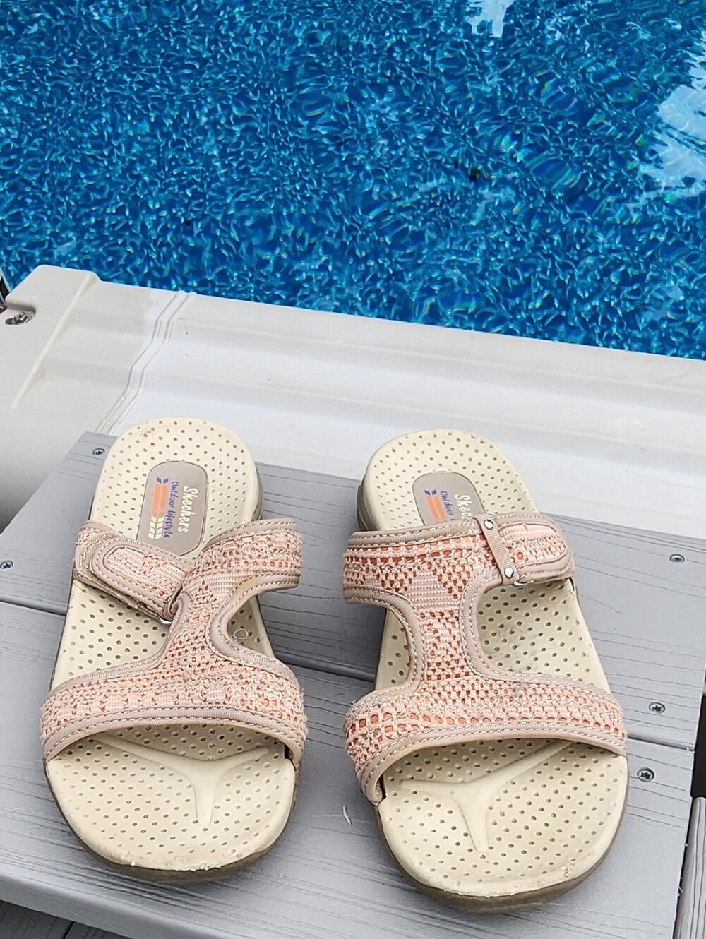 Skechers Light Pink Crochet Slide Sandals